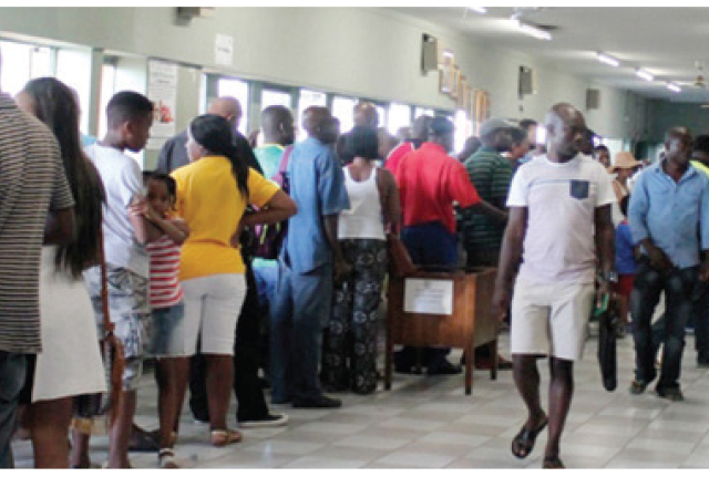 Travellers queue at Plumtree border post in this file photo