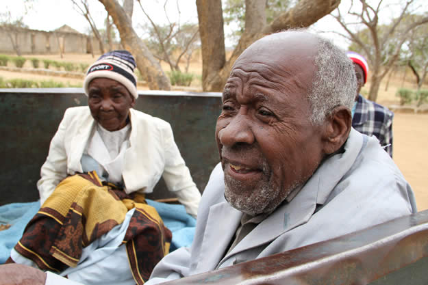 Faina Nyanhete and Beni Nyamhuka of Mukombwe village, Chief Dotito after voting at Chihoko primary school in Dotito, Mt Darwin