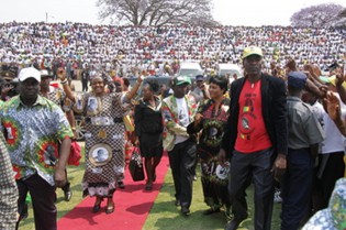 First Lady Amai Grace Mugabe arriving at Sakubva Stadium in Mutare last week