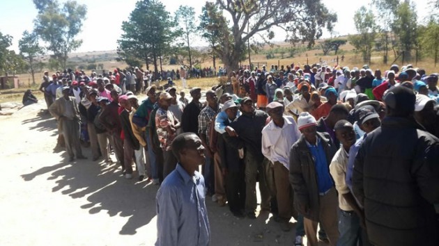 Voters wait to cast their ballots at Nehumba Primary School in Headlands. 