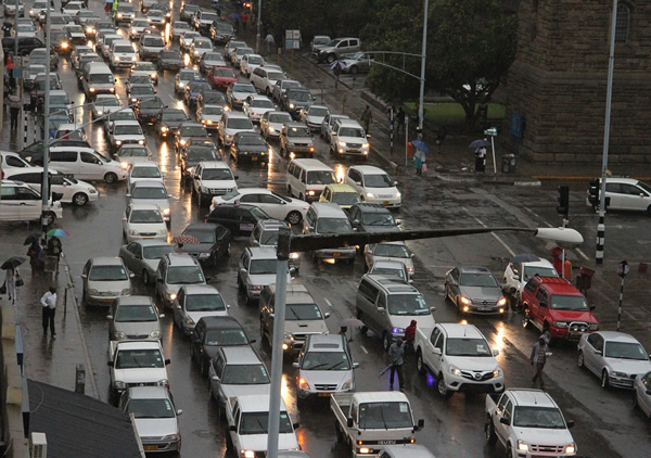 Meanwhile Harare's CBD gets congested each time rains pound the capital as is the case in the above picture taken December 20, 2015 - Pic from The Sunday Mail