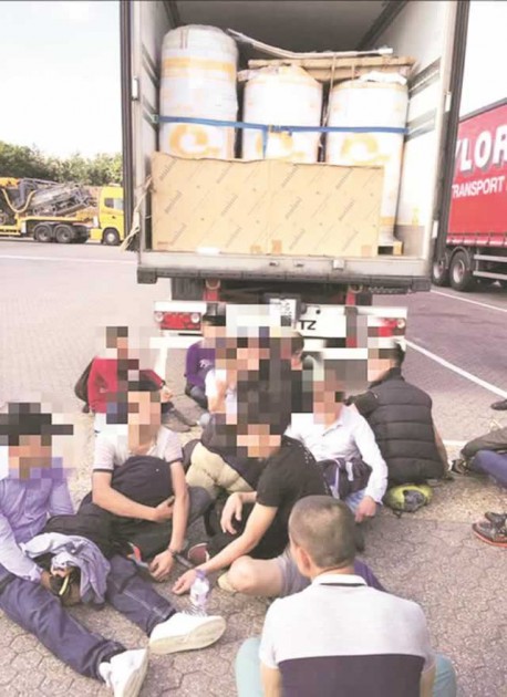 Part of the 18 migrants found stowing away in a lorry in a suspected case of human trafficking