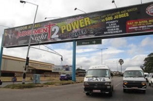 This billboard along Simon Mazorodze Road in Harare advertises United Family International Church’s all-night event dubbed Judgment Night 2