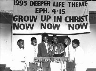 MANATSA (fourth from left) preaches to his fellow students at Amfic College in 1995, who are (from left) Biggie Tembo (late) Wilson Nyoni, Abel Johns, Stanley Moyana and Bekimpilo Ncube