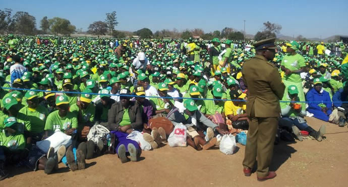 Part of the thousands of Zanu PF supporters that are at Masvingo's Mucheke Stadium B arena ahead of an address by President Mugabe