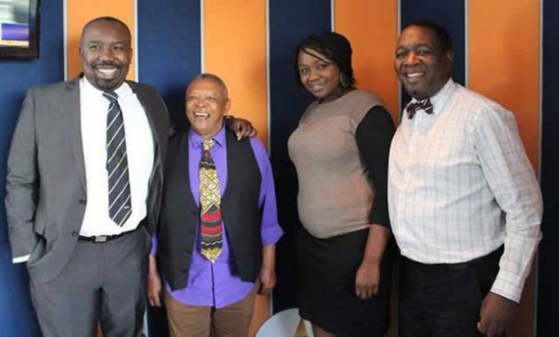 Zam (left) and Mbofs (right) with Hugh Masekela and Nikki