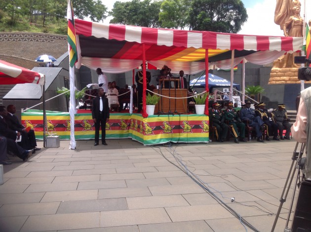 Acting President Joice Mujuru addressing the mourners-Pic by Lloyd Gumbo