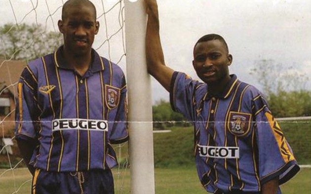 DOUBLE TROUBLE....Zimbabwe football superstar Peter Ndlovu (right) and Dion Dublin formed quite a terrific partnership during their days at Coventry City.