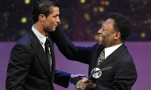CREME DE LA CREME . . . Brazil soccer legend Pele (right) still believes Cristiano Ronaldo is the best player in the world and better than Lionel Messi