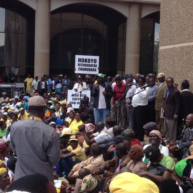 Cde Chinotimba addressing the crowd. (Pic by Lloyd Gumbo)
