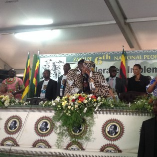 President Mugabe congratulates First Lady Amai Grace after constitutionally approving her nomination as Women's League secretary (pic by Lloyd Gumbo)
