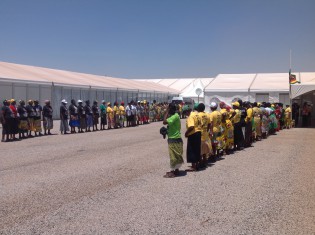 Party cadres line to welcome President Mugabe when he arrives