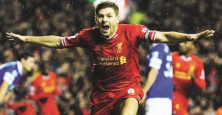 CAPTAIN FANTASTIC . . . Steve Gerrard was outstanding as Liverpool crept within touching distance of the leaders of the English Premiership race with a win over Fulham on Wednesday night. — Mailonline