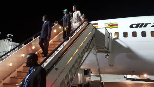 President Mugabe and First Lady Dr Grace Mugabe arrive in Victoria Falls. Picture by Simiso Mlevu