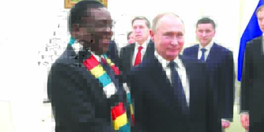 President Emmerson Mnangagwa interacts with Russian President Vladimir Putin during one of their engagements