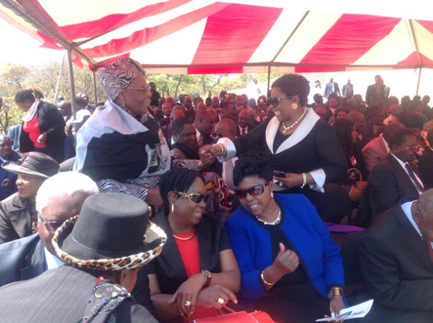 MDC-T senior official Mrs Sekai Holland greets Cde Monica Mutsvangwa at the National Heroes Acre (pic by Lloyd Gumbo)