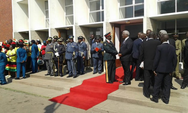 Service chiefs wait for the arrival of President Mugabe.