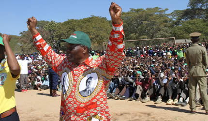 Cde Nicholas Goche during a rally a chakonda shopping centre in Shamva