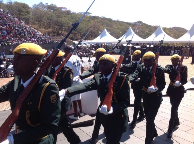 Members of the Presidential Guard, Quarter Guard go through their drills at the National Heroes Acre