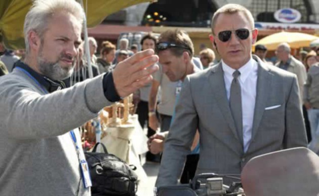 Director Sam Mendes and Daniel Craig who stars as James Bond chats during the set.