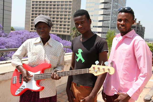 Edna Makanda (left) and her sons Archvon Makanda (centre) and Washington Lungu