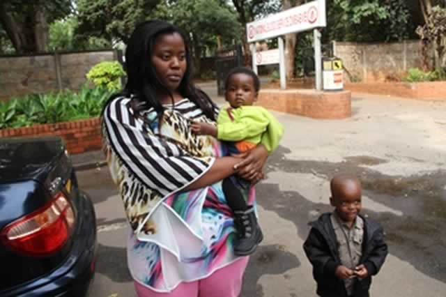 Tafadzwa Mapako and her children Alick (Junior) and Maneesha Macheso arrive at the National Blood Services Zimbabwe for the DNA profiling in Harare yesterday, which will be done at a date to be advised. — (Picture by Justin Mutenda)