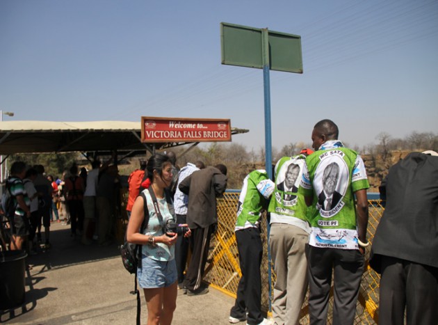 Tourists at Victoria Falls Bridge 