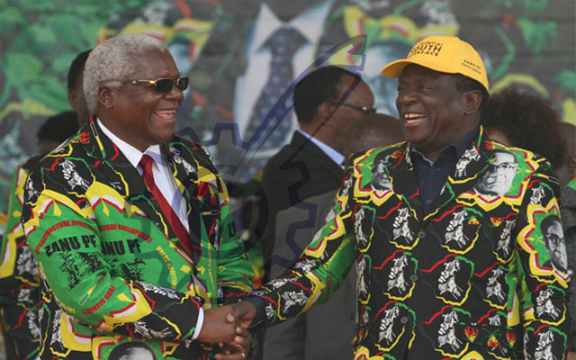 Dr Ignatious Chombo sharing a lighter moment with Vice President Mnangagwa earlier in the day at CUT campus grounds. 