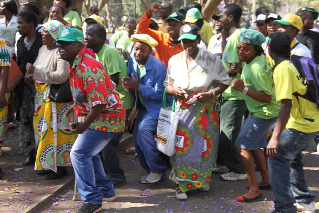 Zanu PF supprters take to the dance floor before the opening of the parliament