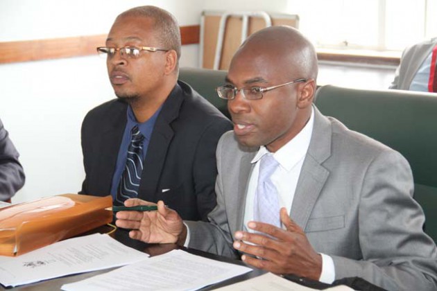 ZCTU vice president Mr Peter Mutasa (R) with ZCTU Director Organising Mr Michael Kandokutu
