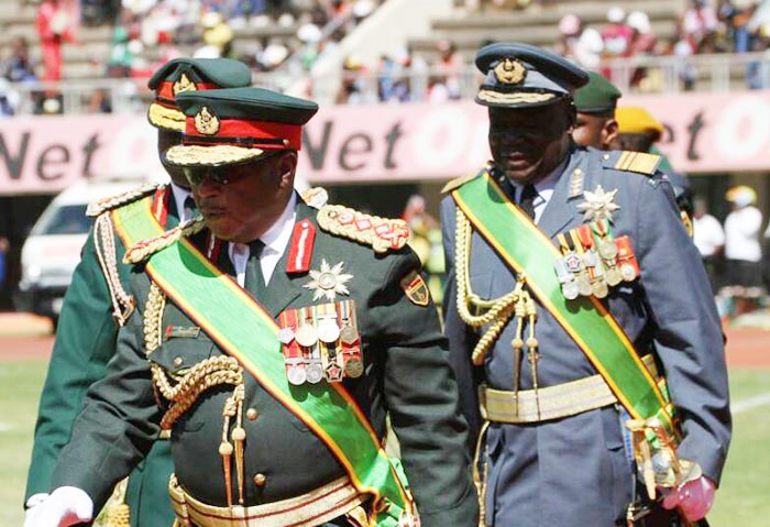 Air Force of Zimbabwe Commander Air Marshal Perrence Shiri (l) with Commander of the ZDF General Constantino Guvheya Nyikadzino Chiwenga
