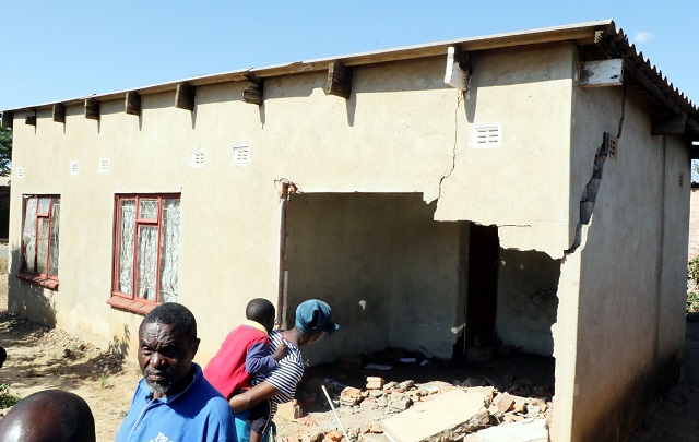 A drunk police officer lost control of his Honda Fit and rammed into this Nkulumane house seriously injuring two children who were sleeping there yesterday