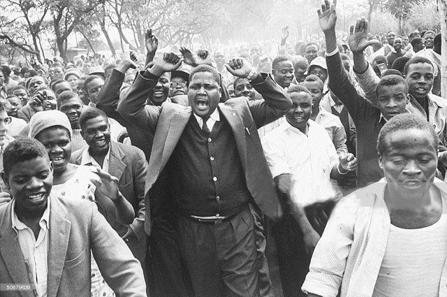 Dr Joshua Nkomo (centre), as leader of the National Democratic Party in the early 1960s, leads a protest march in this file photo. Inset: The late Vice President Dr Joshua Mqabuko Nkomo