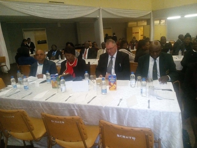 Bulawayo Metropolitan Provincial Sports and Recreation Committee Board chairperson Raj Modi (left), Provincial Affairs Minister Nomthandazo Eunice Moyo, Sports and Recreation Commission board member James Goddard and Joseph Muchechetere the SRC acting director general during the launch on Thursday night