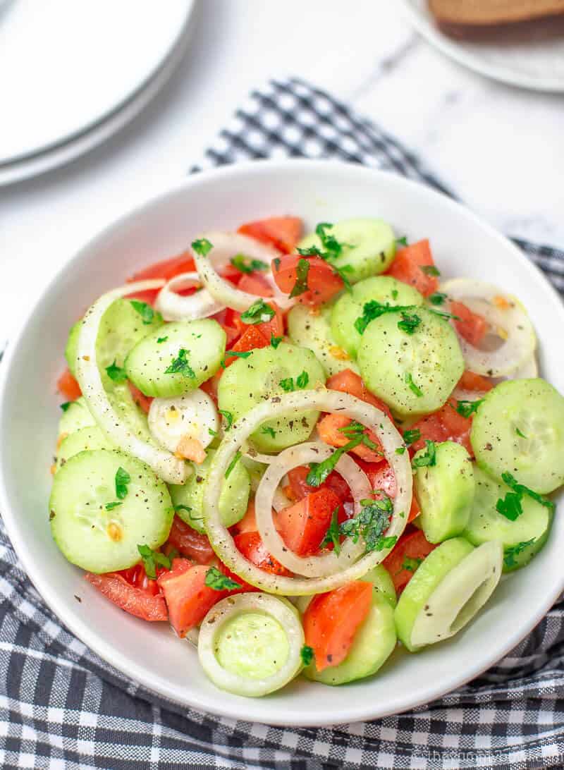 Marinated cucumber, onion and tomato salad