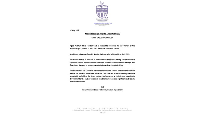 Ngezi Platinum Stars appoint new CEO