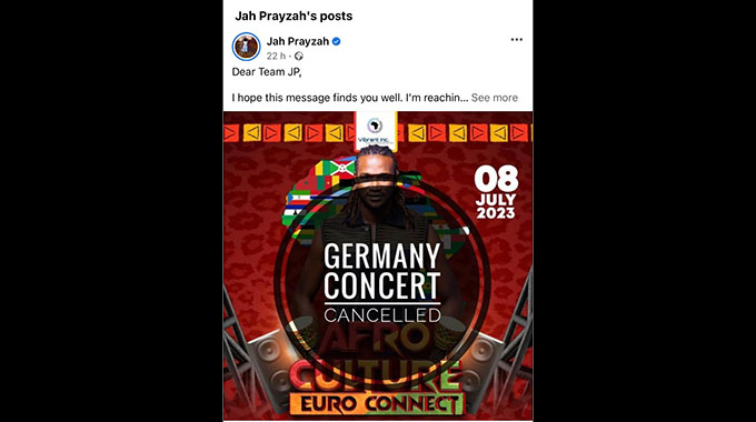 Jah Prayzah’s Germany show cancelled