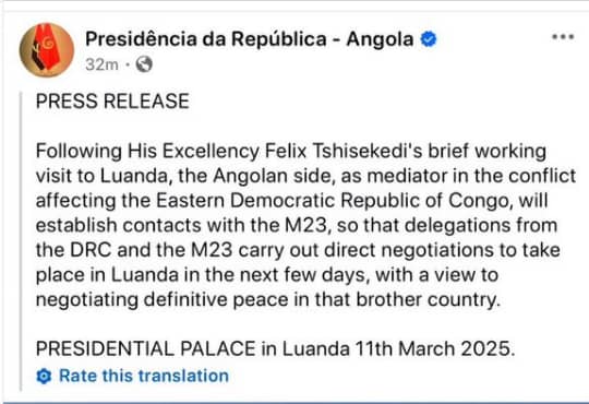 DRC government to have direct talks with M23 rebels