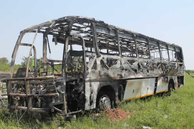 Botswana-bound bus reduced to a shell