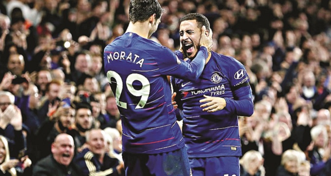Morata double sends Chelsea into second
