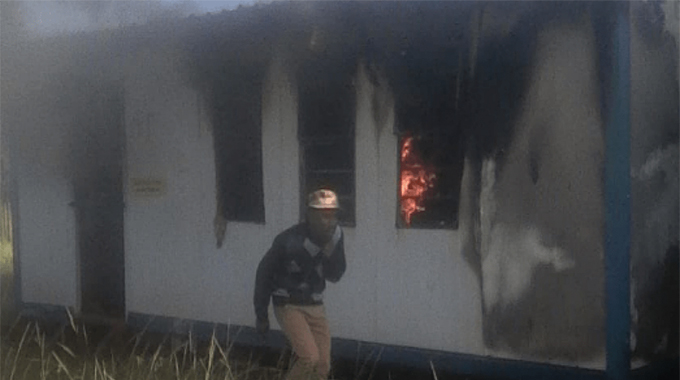 Classroom set alight in SA protest