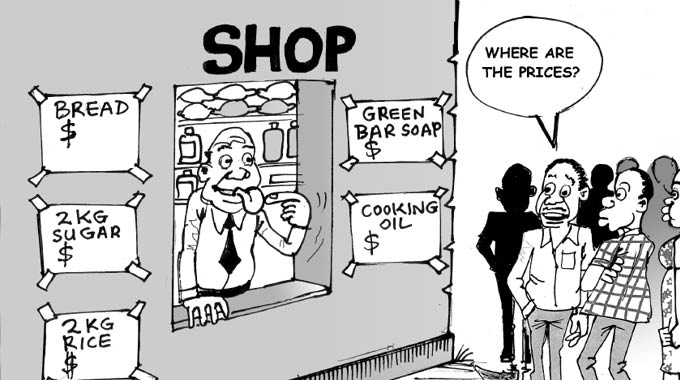 Today’s cartoon: Wellington Musapenda on business owners not tagging prices on goods