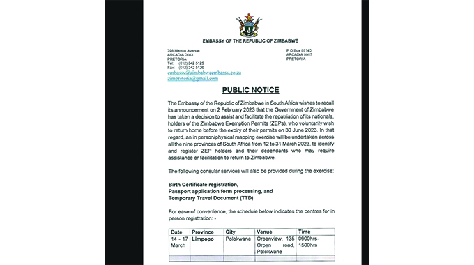 Zim-SA Embassy conducts physical mapping for ZEP holders