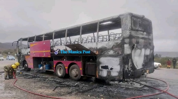 Bulawayo bound bus goes up in flames