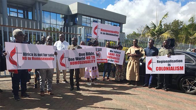 United Methodist Church members protest against homosexuality